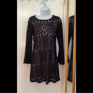 Black crochet Long Sleeve Dress